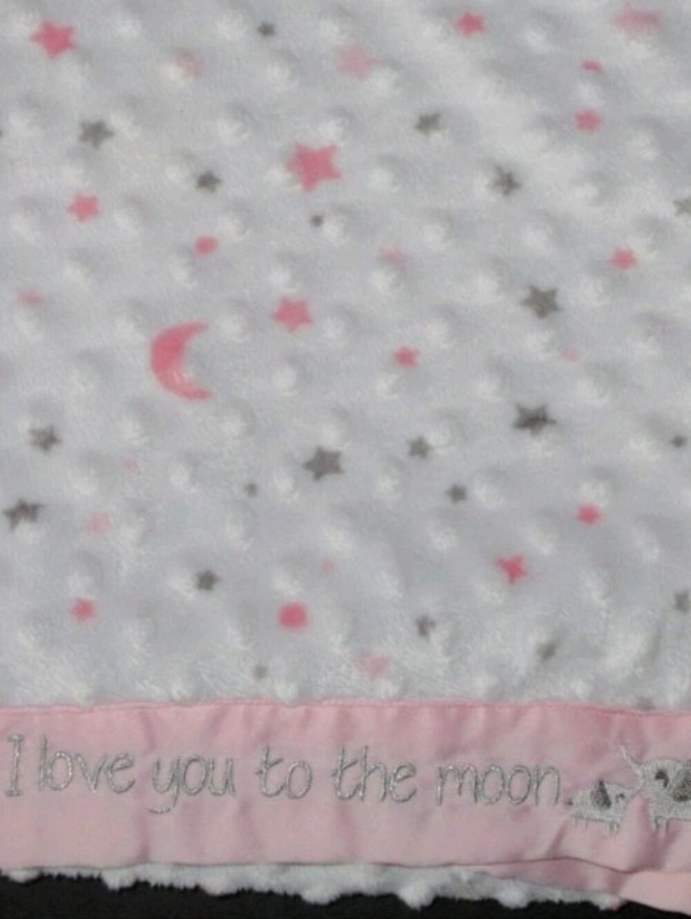 Just Born Love You To The Moon Elephant Plush Baby Blanket Pink Stars Fleece